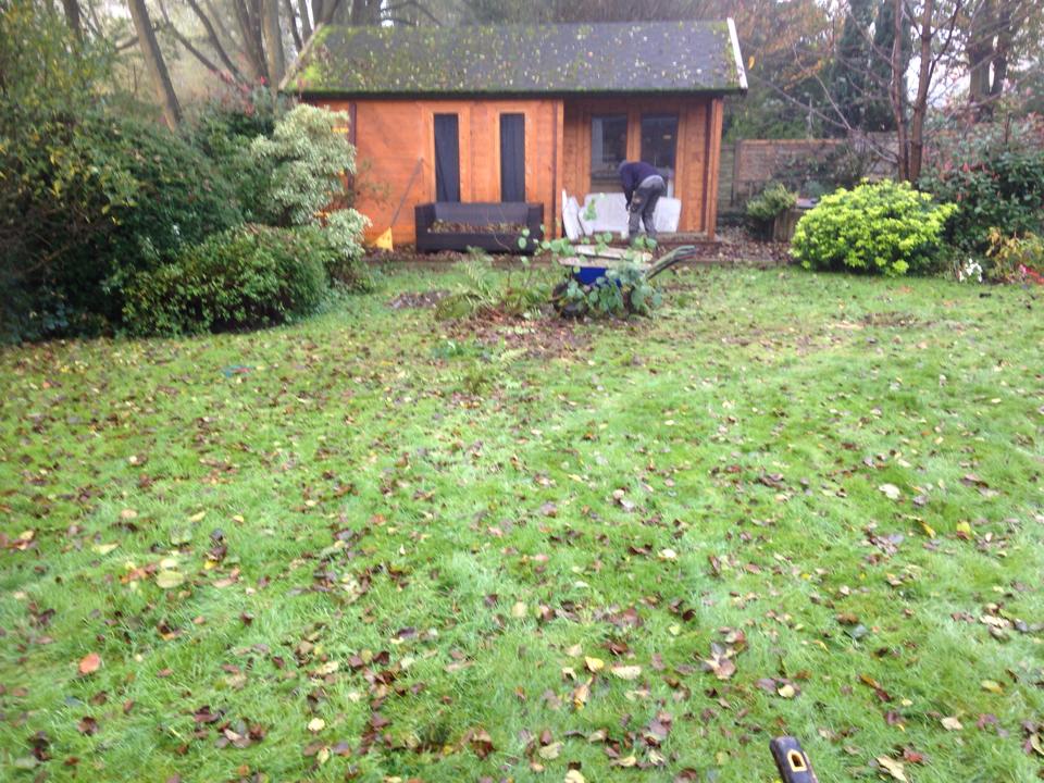 Garden design three tiered pond before building - plain lawn