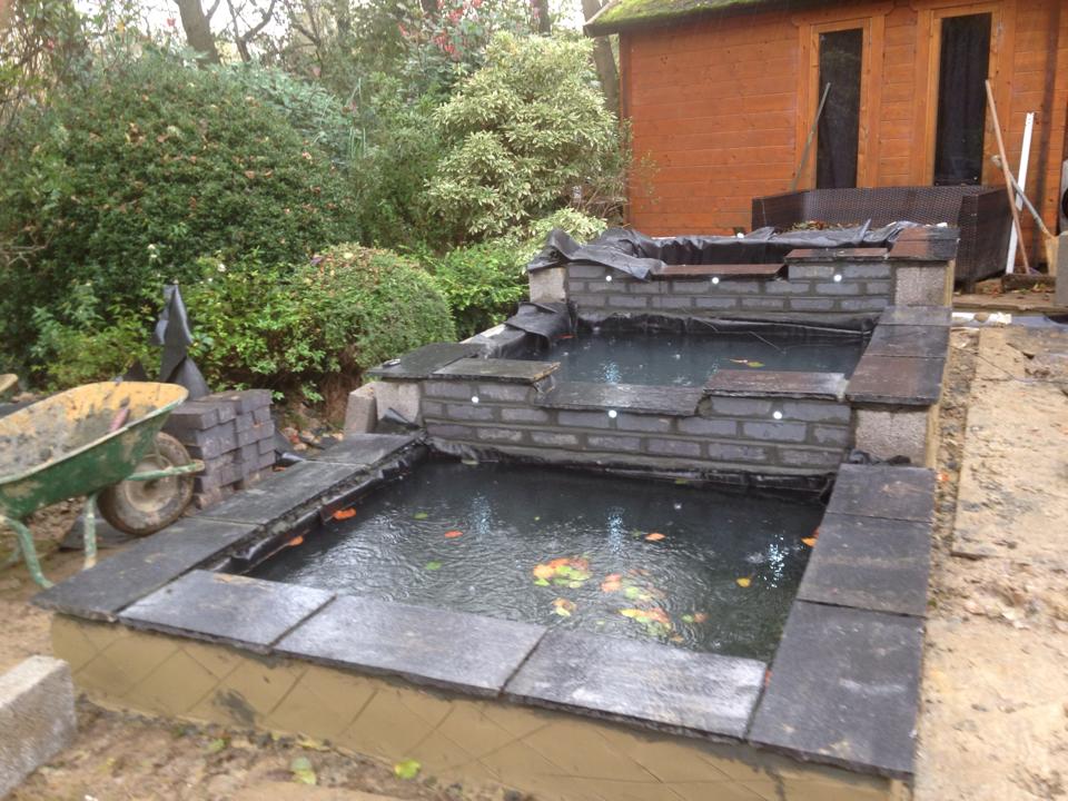 Garden design three tiered pond in build picture 7